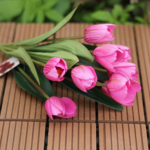 Visland Shades of Pink Flowers Artificial Tulip Silk Flowers 15" for Home Kitchen Wedding Decorations