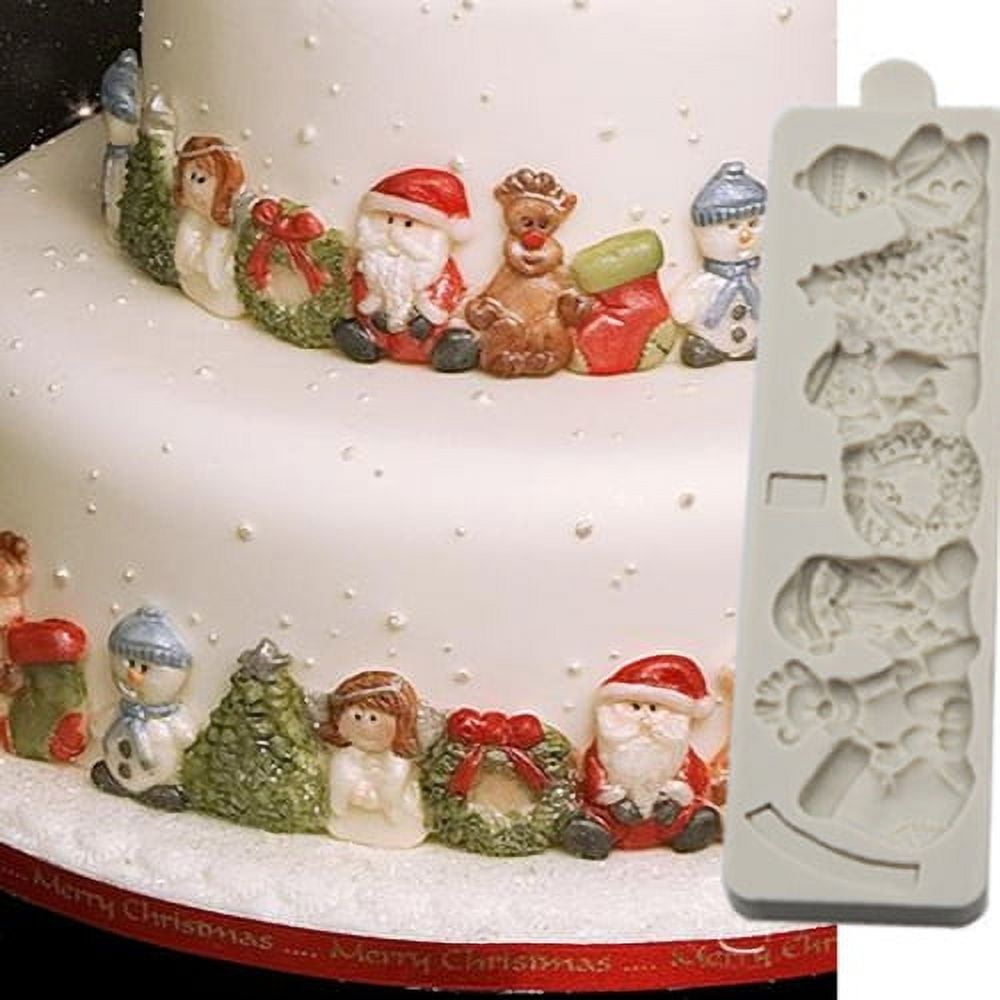 2 Pack Christmas Cake Fondant Molds, 3D Christmas-theme Baking Mould,  Gingerbread Men Christmas Tree Snowman Cake Border Fondant Molds for Cake  Baking