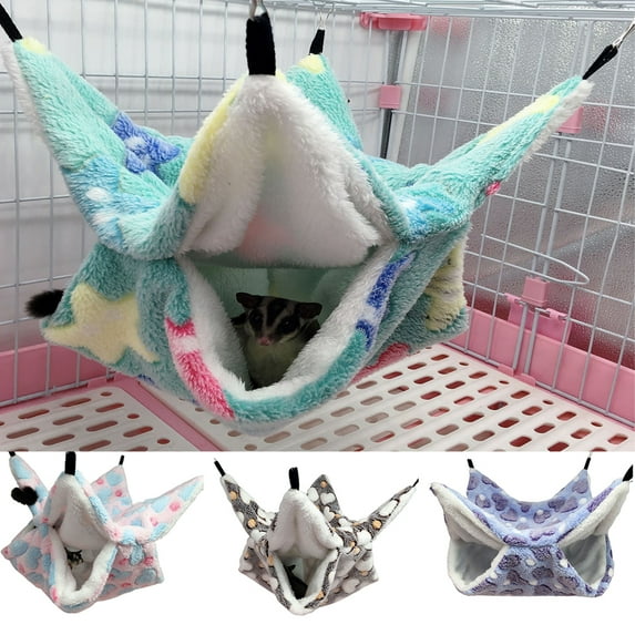 Visland Small Animals Hamster Cage Hammock Double Layer Star and heart print Warm Hanging Bunkbed Star Pattern Sleeping Bag for Ferrets Rats Squirrel
