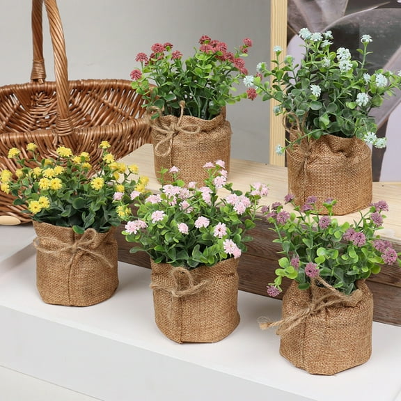 Visland Small Burlap Potted Gypsophila Flowers - Artificial Plants for Table Decor Christmas Decoration