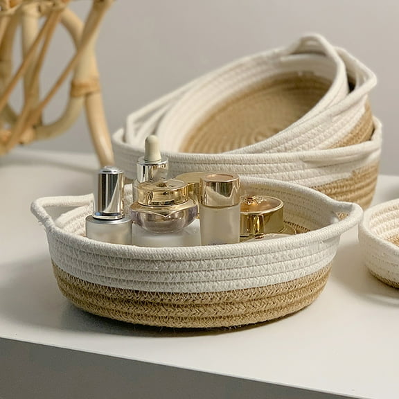 Visland Small Cotton Rope Baskets with Handles - Weave Storage Basket Set, Toy Basket, Small Soft Baskets Cat Dog Toy Baskets