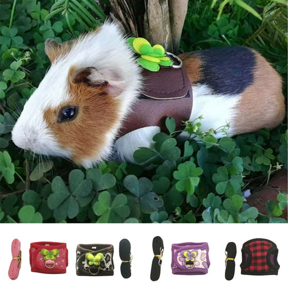 Visland Small Pet Harness Vest Set with Cute Bowknot and Safe Bell Decor Chest Strap Harness for Outdoor Walking Rabbit Ferret Guinea Pig Bunny Hamster Puppy Kitten