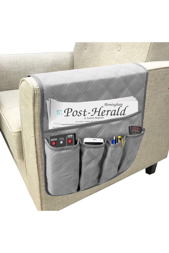 Sofa Chair Couch Armrest Organizer, 5 Pockets Anti-Slip Armchair Storage Bag, Fits for Tablet, Phone, Pad, Book, Magazines, TV Remote Control