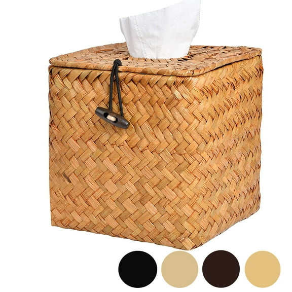 Visland Square Woven Tissue Box Holder, Decorative Napkin Holder Pumping Paper Case Dispenser, Facial Box for Home Office Car Automotive Decoration