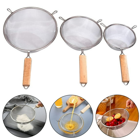 Visland Stainless Steel Fine Mesh Strainer, Wire Sieve Colander with Wooden Handle, Home Kitchen Essentials - 1PC