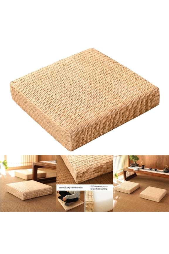 Straw Cushion Seat Cushion Floor Pillow Japanese Cushion Nature Handmade Straw Mat Yoga Zen Straw Seat Cushion Floor Pillows Seating for Adults 15.75" x 15.75" x 2.36",Square