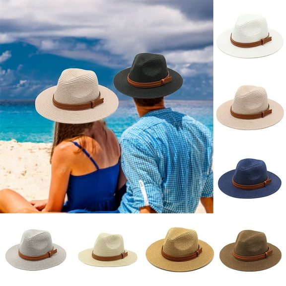 Visland Summer Beach Straw Hat Jazz Panama Trilby Fedora Hat Gangster Cap UV Unisex