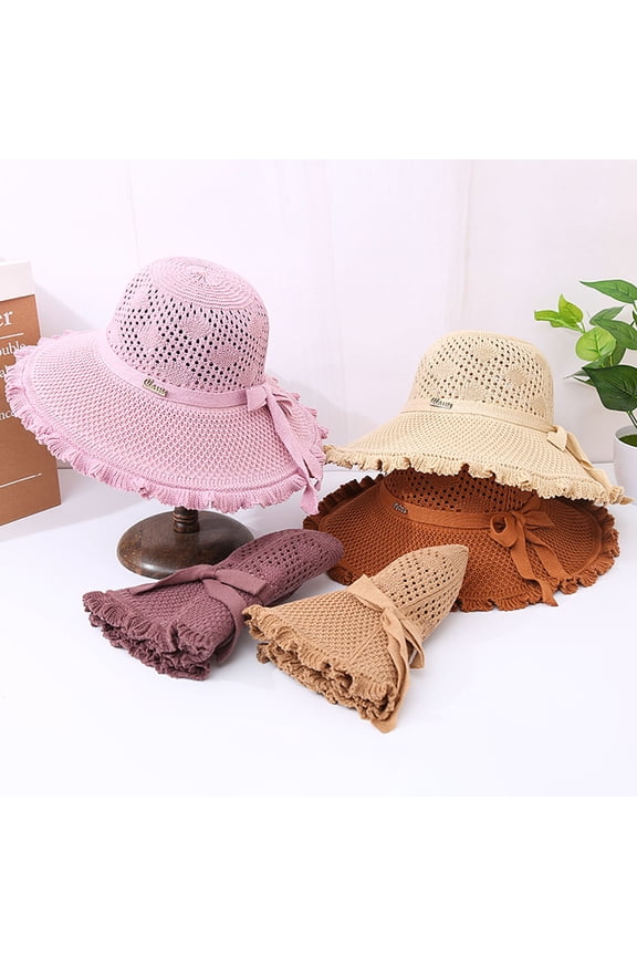 Summer Beach Sun Hats for Women Wide Brim Foldable Floppy Travel Packable UPF Hat