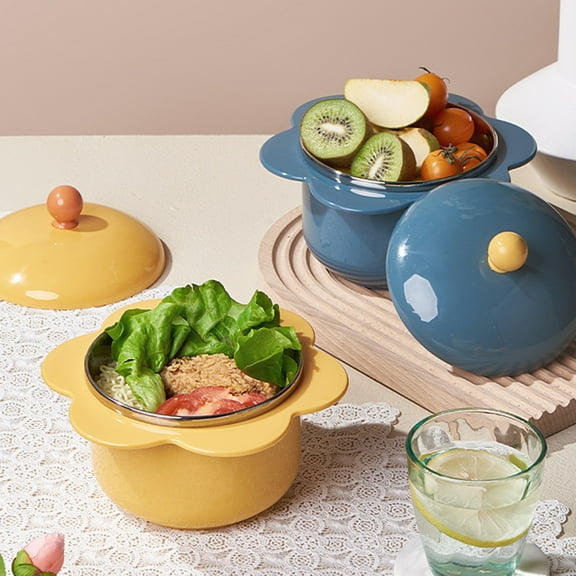 Visland Sunflower Shape Instant Noodle Bowl with Lid Soup Mug Double Layer Anti Scalding Soup Bowls for Noodle Soup, Ramen, Udon, Miso, Thai, Curry, Soba