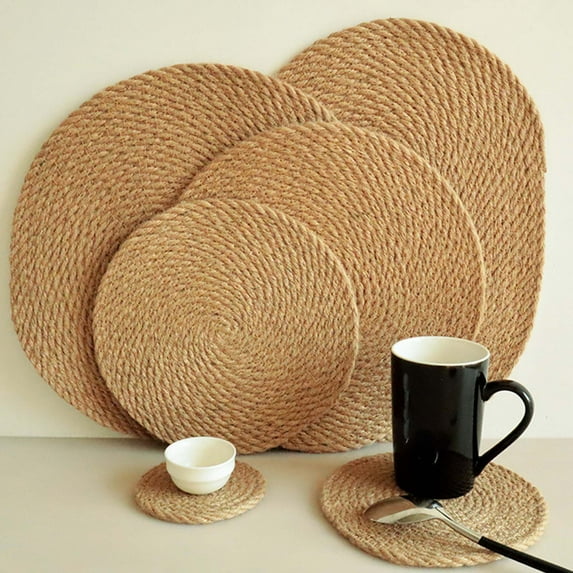 Visland Table Placemats Natural Straw Insulation Pad Round Handmade Kitchen Accessories Decoration Coaster