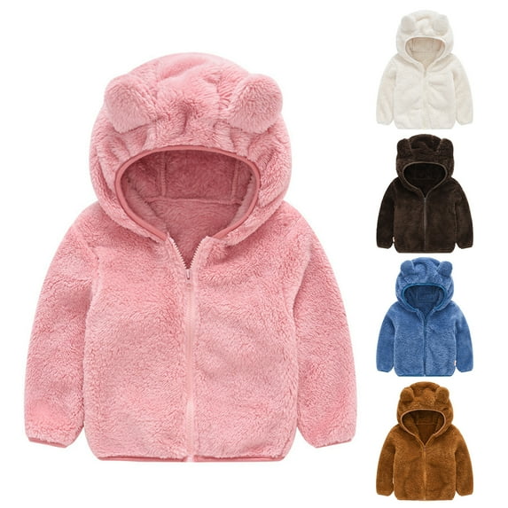 Visland Toddler Girls Boys Fleece Hoody Jacket Zip Up Bear Ears Coat Warm Fluffy Winter Outwear