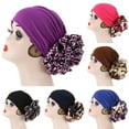 thumbnail image 1 of Visland Turbans Leopard Cloth Flower Head Wraps Soft Head Scarf Flower Knot Pre-Tied Bonnet Beanie Cap for Women, 1 of 5