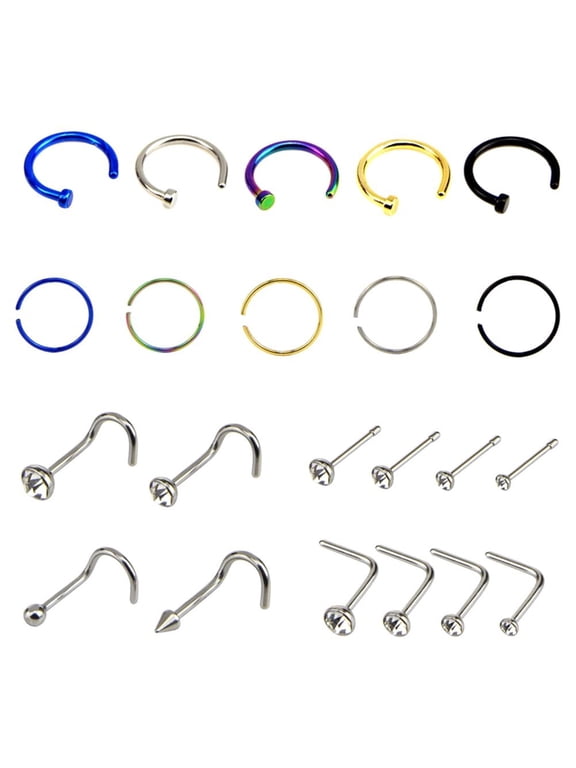 Unisex Nose Rings,22Pcs Nose Ring for Women Men Studs Hoop Jewelry Stainless Steel Body Jewelry Set