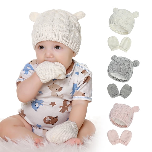 Visland Unisex Toddler Luxury Knitted Hat and Mitten, White