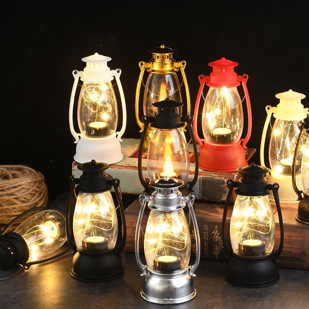 Battery Operated Vintage Style Dimmable Rusty Lantern with 12 LED's