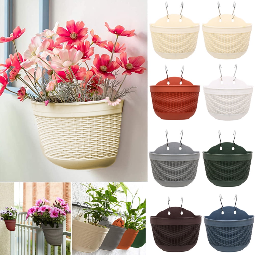 Visland Wall Hanging Planter with S Hooks, for Hanging Herbs Succulents or Other Small Plants, Fence or Wall Mounted Planters Container, for Home Garden Patio Indoors and Outdoors