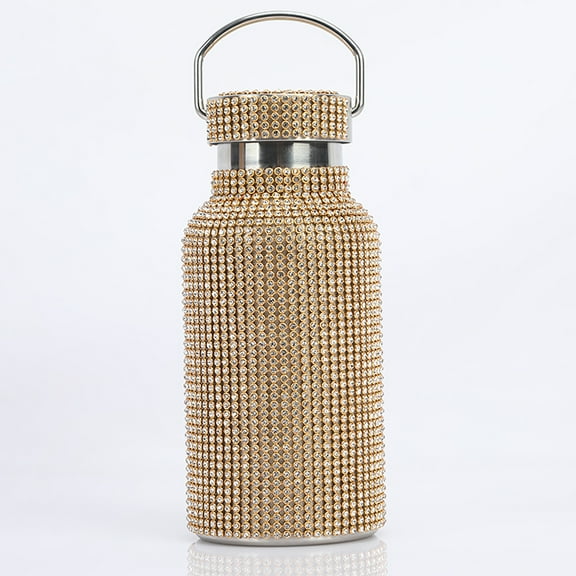 Visland Water Bottle Bling Rhinestone Stainless Steel Thermal Bottle Refillable Water Bottle Insulated Water Bottle Glitter Water Bottle for Women (Golden,750 ml)