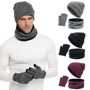 Visland Winter Beanie Hat Scarf Touchscreen Gloves Set for Men and Women, Beanie Gloves Neck Warmer Set with Warm Knit Fleece Lined