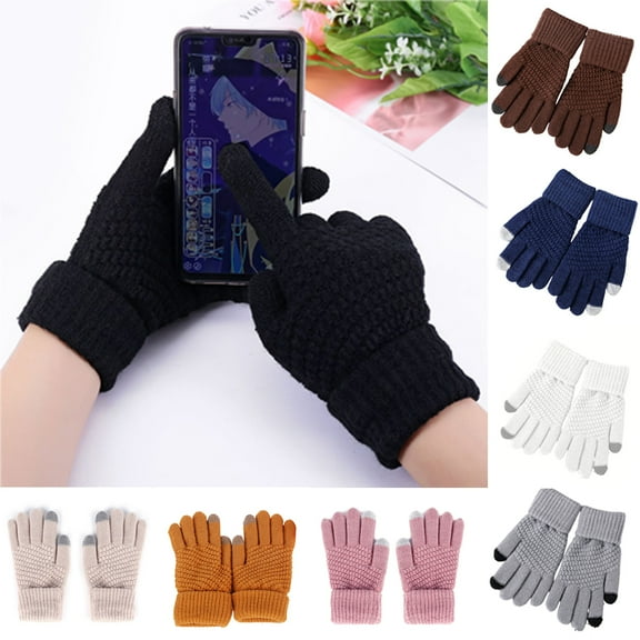 Visland Winter Touch-screen Gloves, Fashion Soft Elastic Knitting Thick Woolen Yarn Non-slip Winter Hand Warm Full Finger Mittens for Men and Women