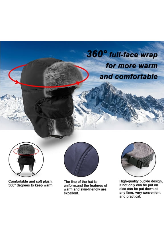 Winter Trapper Ski Hat for Men and Women Trooper Russian Warm Hat with Windproof Mask Outdoor Skiing Ushanka Hat