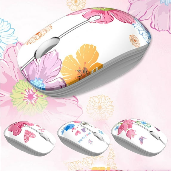 Visland Wireless Mouse, 2.4G Noiseless Mouse with USB Receiver 1600 DPI and 3 Buttons, Cartoon Butterfly Flower Animal Insect Pattern - Portable Computer Mice for PC, Laptop with Windows System