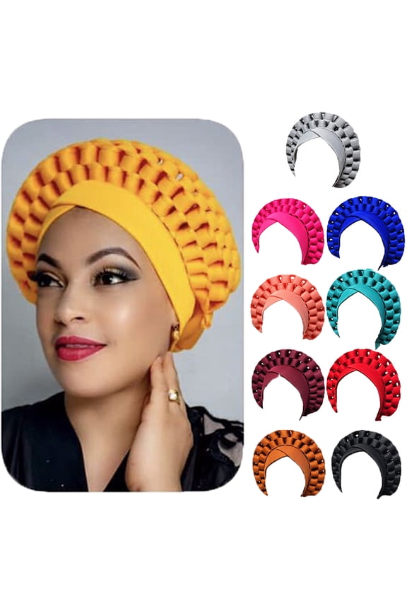 Women African Turban Hat, Adjustable Elastic Soft Space Cotton Wide Band Beanie Cap Headwrap Hair Cover