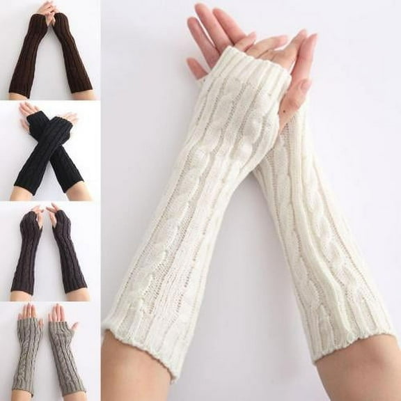 Visland Women Arm Warmer, Fashion Casual Solid Color Twist Pattern Soft Cozy Knitted Winter Warm Long Fingerless Gloves with Thumb Hole for Typing Driving Daily wear