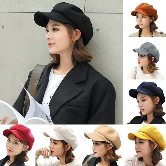 Visland Women Beret Hat, Fashion British Style Casual Solid Color Soft Cozy Felt Winter Head Warm Wide Brim Newsboy Cap for Outdoor Daily Wear