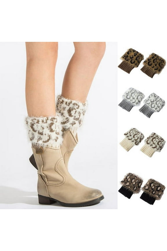 Women Boots Socks, Fashion Casual Leopard Print Soft Cozy Fluffy Crochet Knitted Autumn Winter Short Leg Warmers Boot Cuffs Toppers Socks for Outdoor Daily Wear