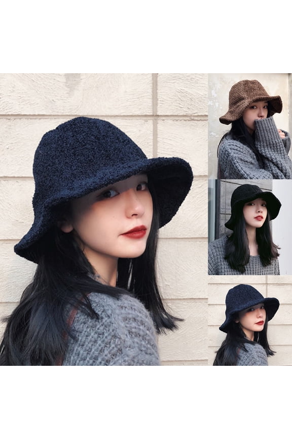 Women Bucket Hat, Fashion Casual Solid Color Wide Brim Soft Skin-friendly Woolen Winter Head Warm Fishman Cap for Winter Outdoor