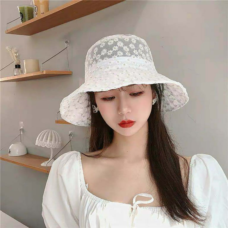 Visland Women Bucket Hat, Fashion Lace Print Sun Protection Fisherman Hat  for Outdoor 1Pc 