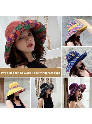 Women Summer Double-Sided Reversible Bucket Hat UV Protection Wide Brim  Contrast Color Packable Floppy Beach Sun Cap
