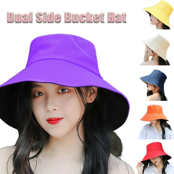 Visland Women Bucket Sun Hat Fashion Dual Side Wide Brim UV Sun Windproof Rope Fisherman Cap for Summer Beach Hiking