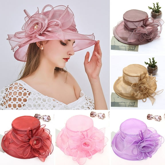 Visland Women Church Cap Wide Brim Bow-knot Summer Sun Hat for Party Wedding