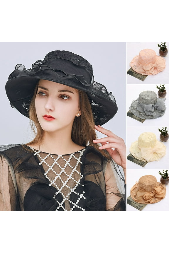 Women Church Dress Fascinator Wide Brim Tea Party Wedding Hats,Bow Bucket Wedding Bowler Hats