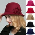thumbnail image 1 of Visland Women Cloche Bucket Hat, Vintage Fashion Elegant Solid Color Flower Decor Soft Woolen Winter Warm Bowler Cap for Wedding Church Tea Party, 1 of 7