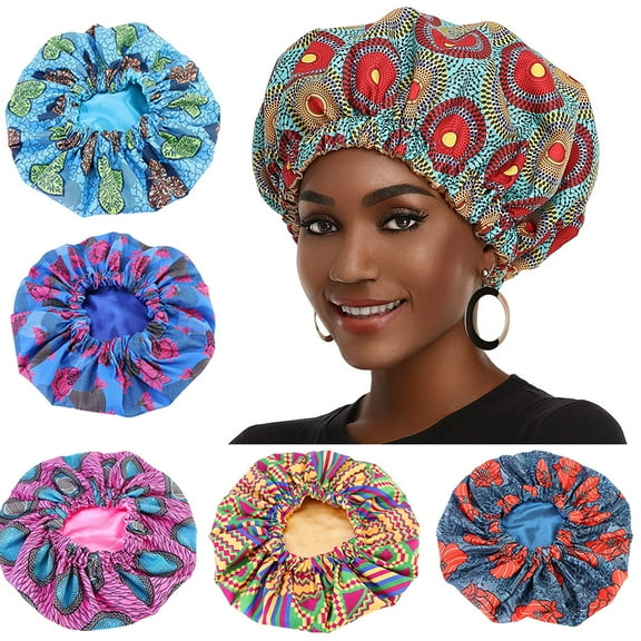 Visland Women Double Layer Satin Bonnet , African Silk Hair Bonnet for Black Women Hair Cap for Sleeping Cap Satin Hair Adjustable Bonnets