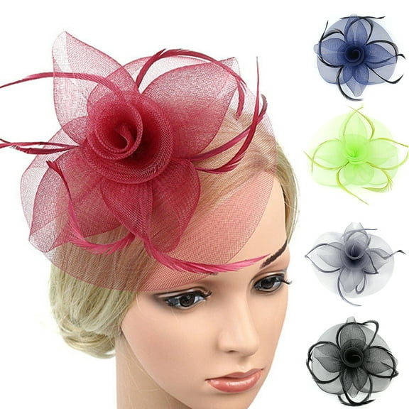 Visland Women Fascinator Hat, Mesh Faux Feather Flower Shape Mini Fashion Headwear for Wedding Church Tea Party Banquet