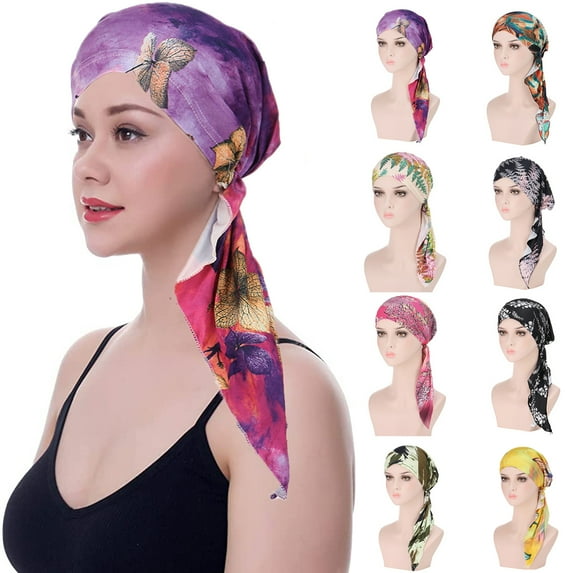 Visland Women Floral Print Vintage Tassel Elastic Wide Band Chemo Head Scarf Turbans Night Sleep Hat Cap