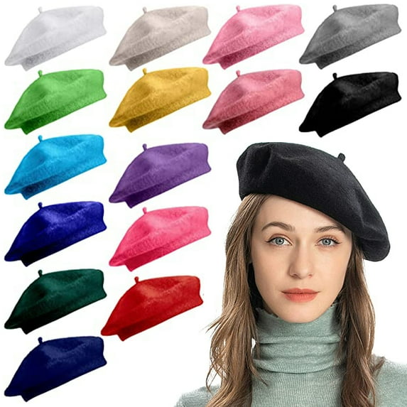 Visland Women Girl Solid Color Warm Winter Beret Hat French Artist Beanie Hat Ski Cap