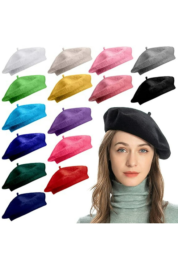 Women Girl Solid Color Warm Winter Beret Hat French Artist Beanie Hat Ski Cap