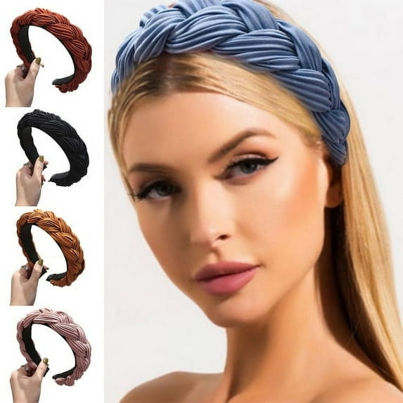 Visland Women Girls Headband, Fashion Vintage Solid Color Cross Knot Braided Wide Elastic Anti-Slip Hair Hoop Hairband Hair Accessory for Washing Face and Daily Wear
