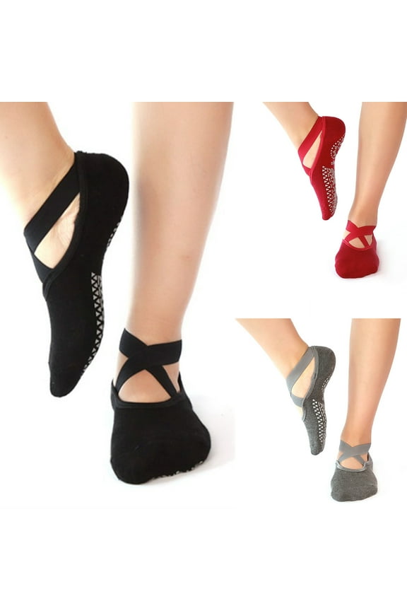 Women Girls Yoga Socks, Casual Soft Skin-friendly Cotton Anti-slip Absorb Sweat Elastic Cross Strap Dance Socks for Yoga Pilates Ballet
