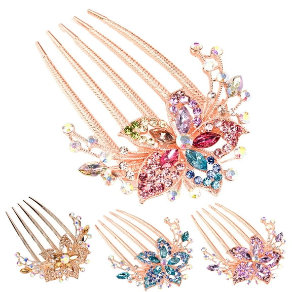 Visland Women Hair Comb, Fashion Elegant Casual Shiny Crystal Rhinestone Flower Leaf Decor Bridal Hair Clip Hairpin Hair Ornament for Wedding and Daily Wear