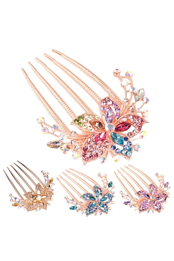 Women Hair Comb, Fashion Elegant Casual Shiny Crystal Rhinestone Flower Leaf Decor Bridal Hair Clip Hairpin Hair Ornament for Wedding and Daily Wear