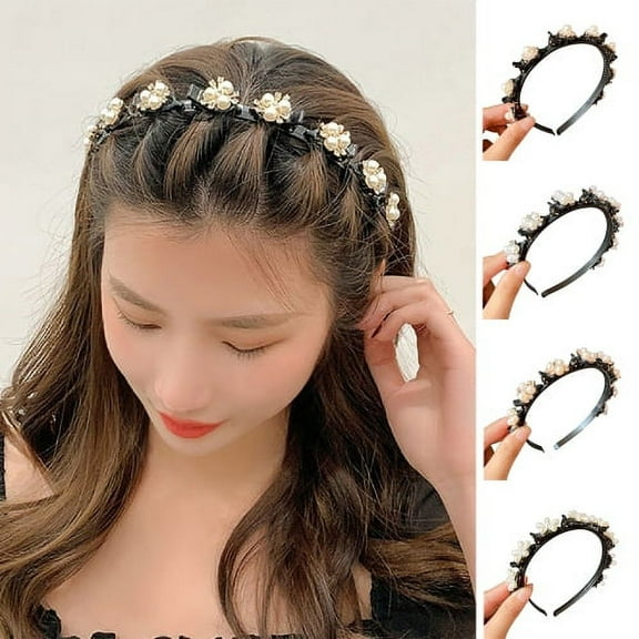 Visland Women Headband, Fashion Elegant Resin Faux Pearl Non-Slip Elastic Bangs Clip Hairband Hair Hoop Hair Accessories for Washing Face and Daily Wear