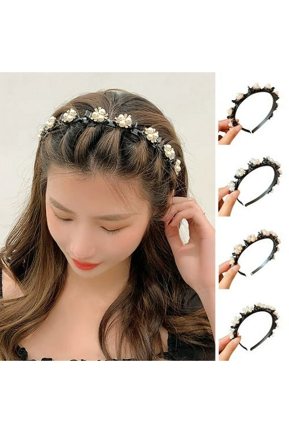 Women Headband, Fashion Elegant Resin Faux Pearl Non-Slip Elastic Bangs Clip Hairband Hair Hoop Hair Accessories for Washing Face and Daily Wear