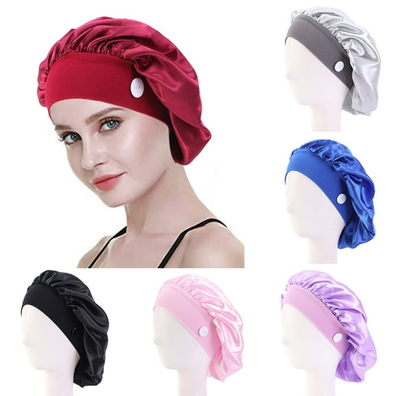 Visland Women/Men Button Turban Scrub Cap, Adjustable Soft Elastic Band Solid Color Working Cap Sleeping Hat for Working Cooking Hospital