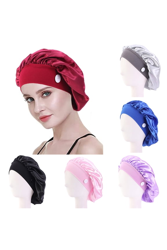 Women/Men Button Turban Scrub Cap, Adjustable Soft Elastic Band Solid Color Working Cap Sleeping Hat for Working Cooking Hospital