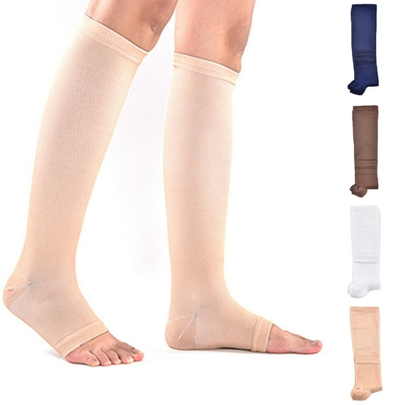 Visland Women/Men Compression Socks, Solid Color Stretch Skin-friendly Open Toe Long Stockings for Medical Running Athletic Fitness Training